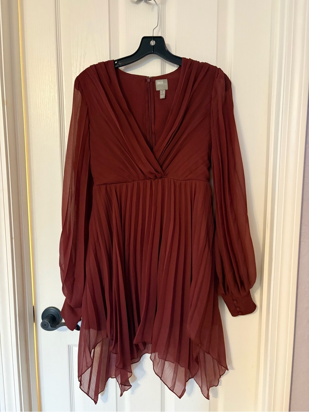 ASOS Burgundy Pleated Long-Sleeve Mini Dress